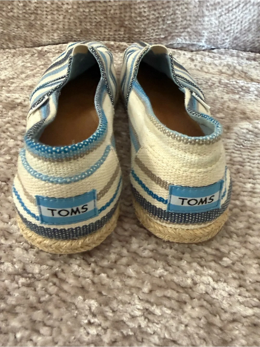 Toms Blue Off White Gray Striped Slip On Woven Texture Espadrilles Flats 7.5
